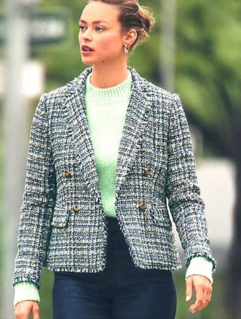 Ann Taylor Double Breasted Tweed Blazer Jacket Size 8 NEW NWT Blue Black